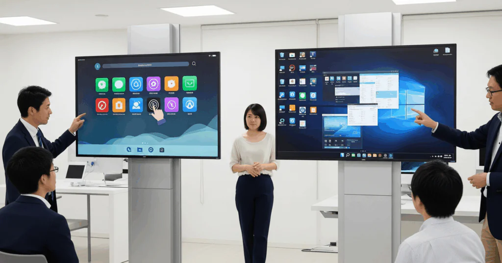 Dual-Functionality-of-a-Custom-OS-and-Windows - 電子黒板モニまる 建設現場の仮設事務所で使う電子黒板モニまる