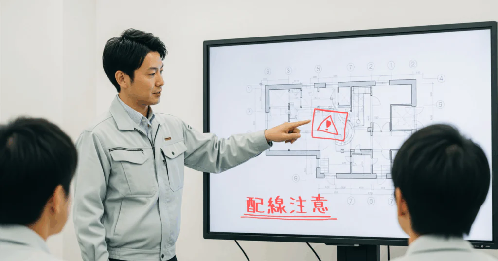Information-Using-a-Blueprint - 電子黒板モニまる 建設現場の仮設事務所で使う電子黒板モニまる