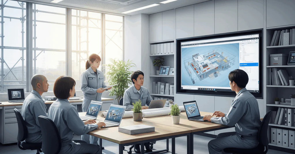 Presentation-Using-a-3D-Model - 電子黒板モニまる 建設現場の仮設事務所で使う電子黒板モニまる