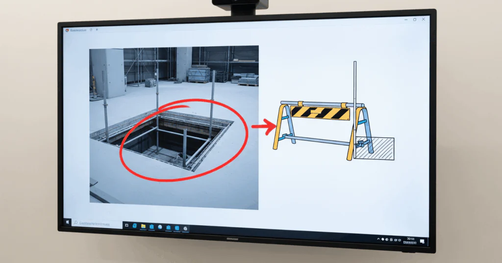 Safety-Measures-for-a-Hazardous-Area - 電子黒板モニまる 建設現場の仮設事務所で使う電子黒板モニまる