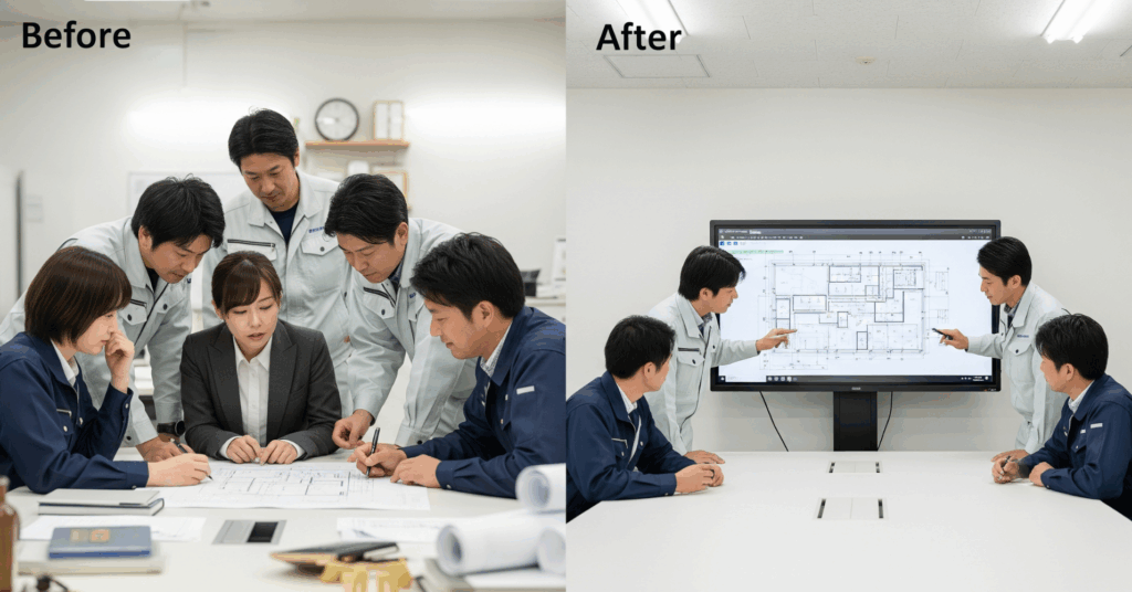 Meeting-Style-Before-and-After - 電子黒板モニまる