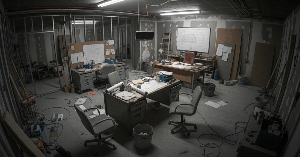 Temporary-Office-on-a-Construction-Site - 電子黒板モニまる